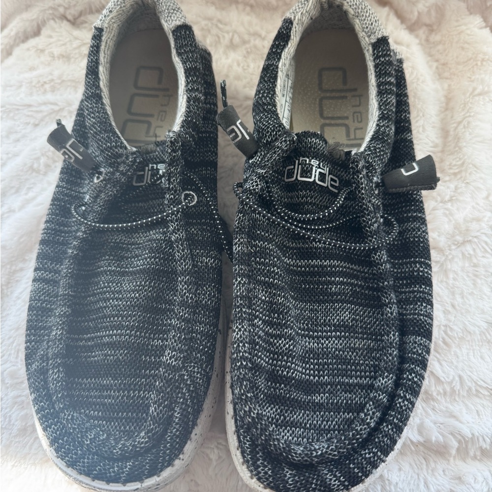 Hey Dude Black & Gray Knit Slip-On Sneakers